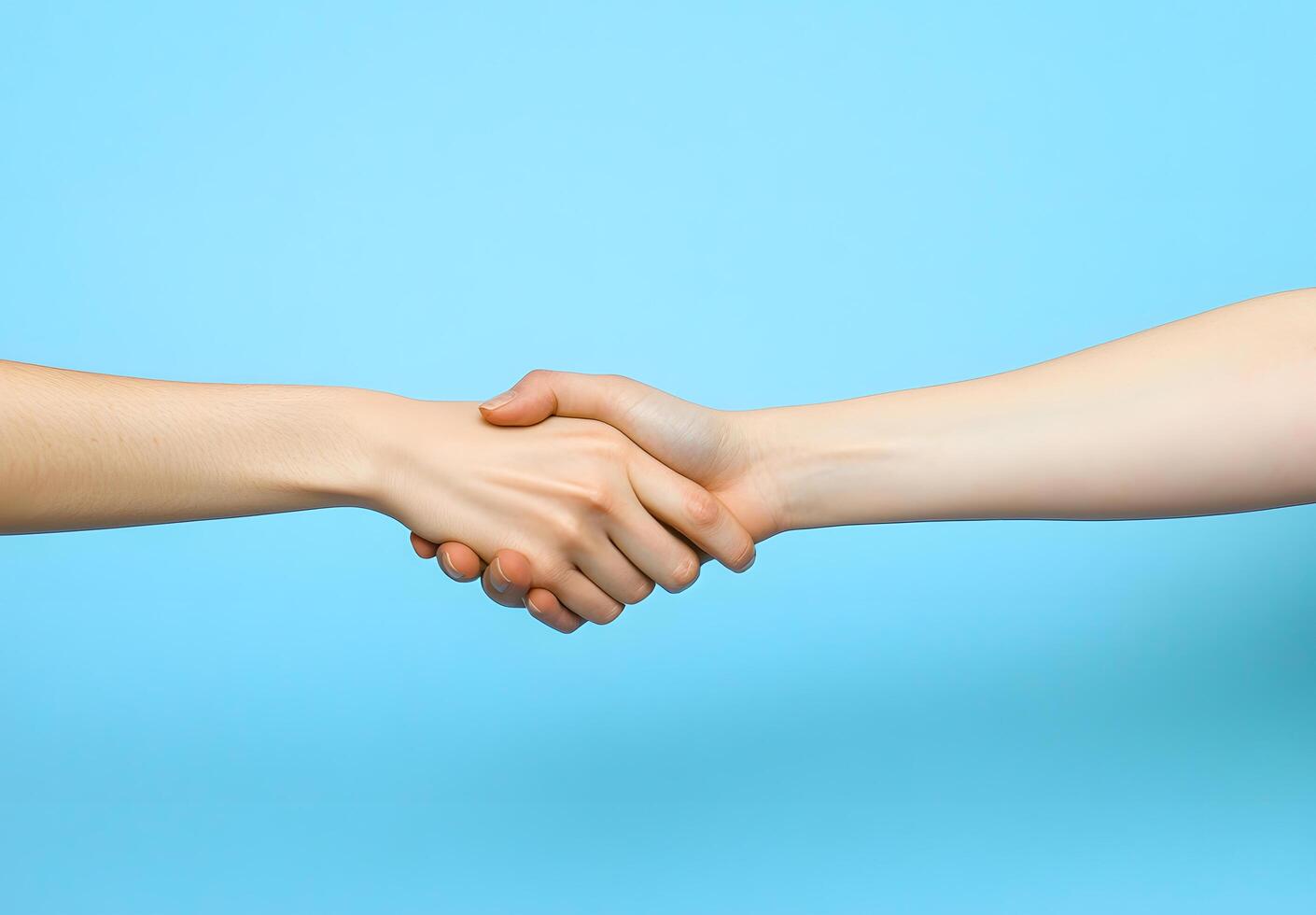 Close-Up of Two People Shaking Hands on a Blue Background photo