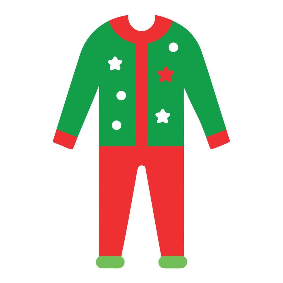 Holiday Pajamas Icon Green and Red One Piece Outfit with Star and Circle Accents vector