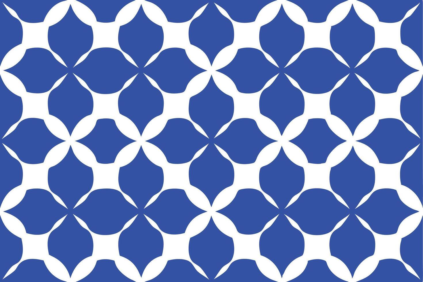 Cobalt Blue Floral Motif Pattern, Symmetrical Petals on White Backdrop, Seamless Tile vector