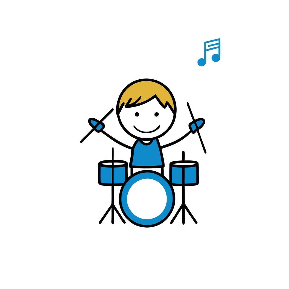 Cartoon Boy with Drum Sticks Playing Drums on a White Background vector