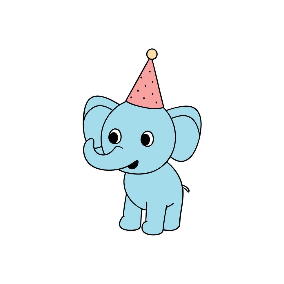 Cute Light Blue Elephant Wearing Red Party Hat on a White Background vector