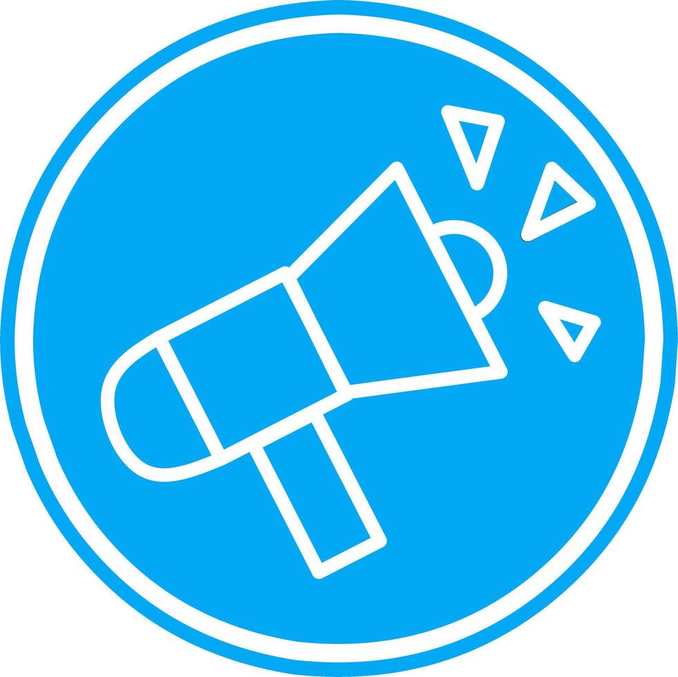 Blue megaphone icon inside a circular badge. Symbol of announcement, marketing, and communication. Ideal for ads, notifications, and promotional designs. vector