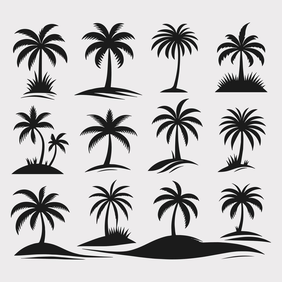 Collection of palm tree silhouettes for tropical designs vector