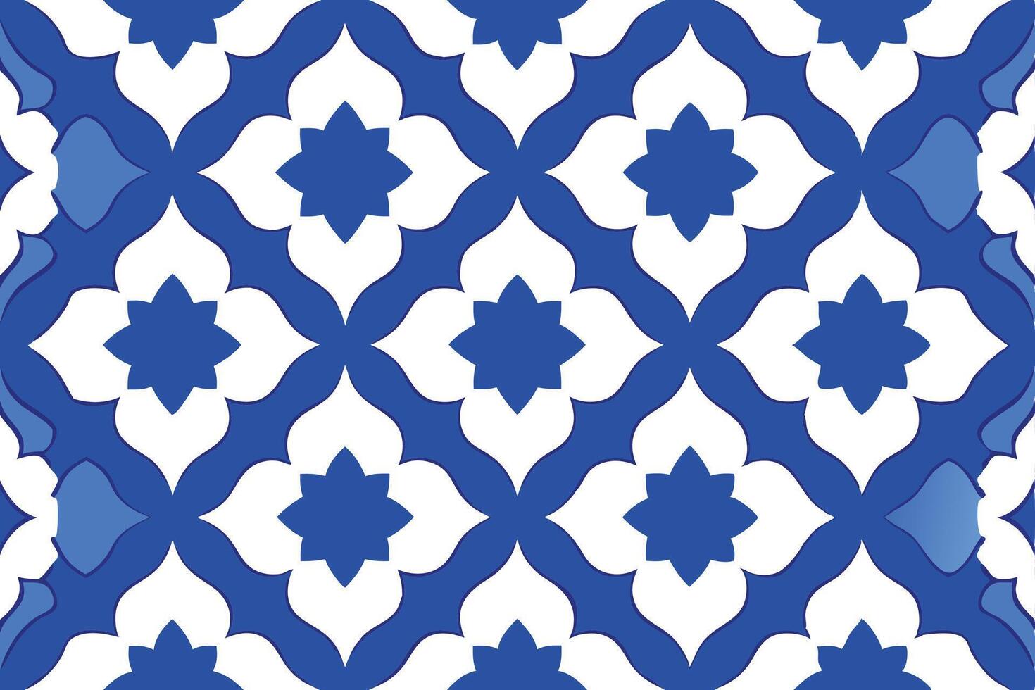 Seamless Pattern of Blue and White Floral Medallions Geometric Ornamental Decor vector