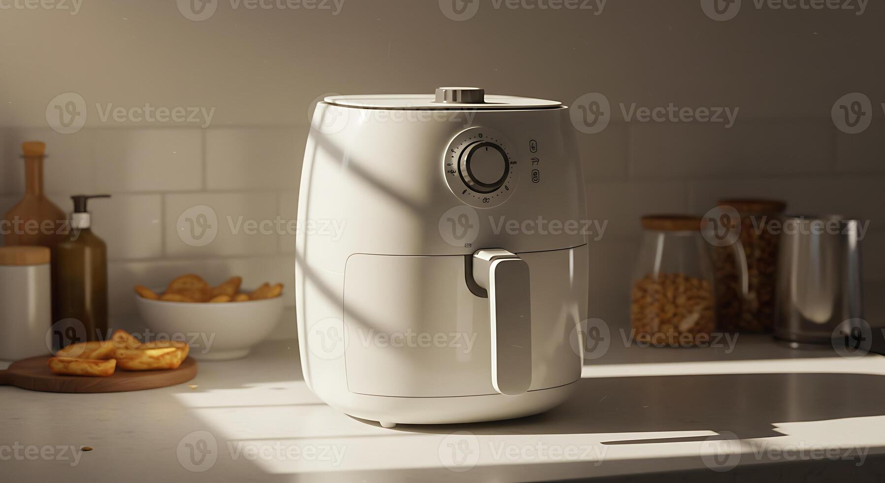 Modern White Air Fryer in Sunlit Kitchen photo