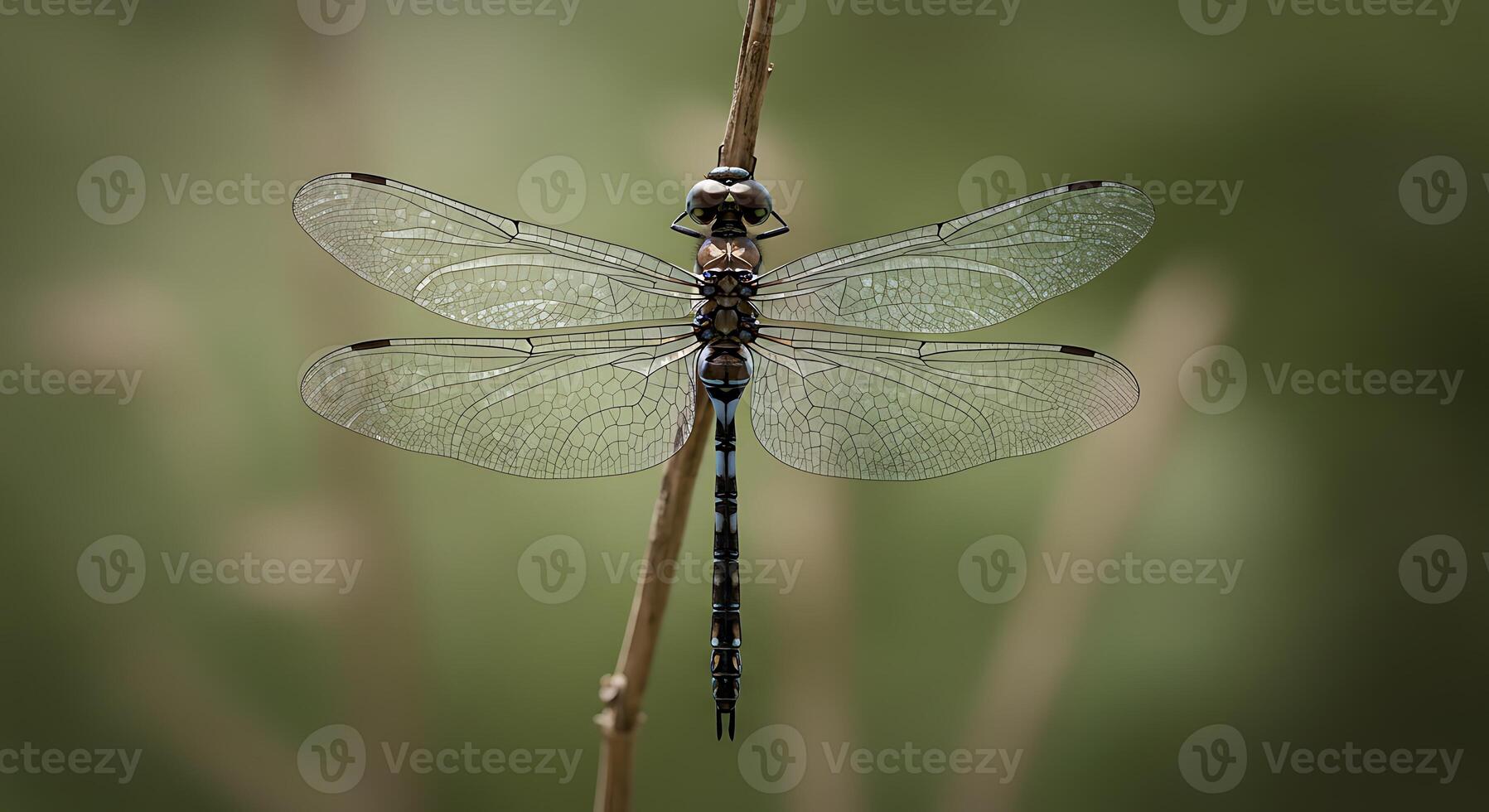 A Majestic Dragonfly Perched on a Twig photo