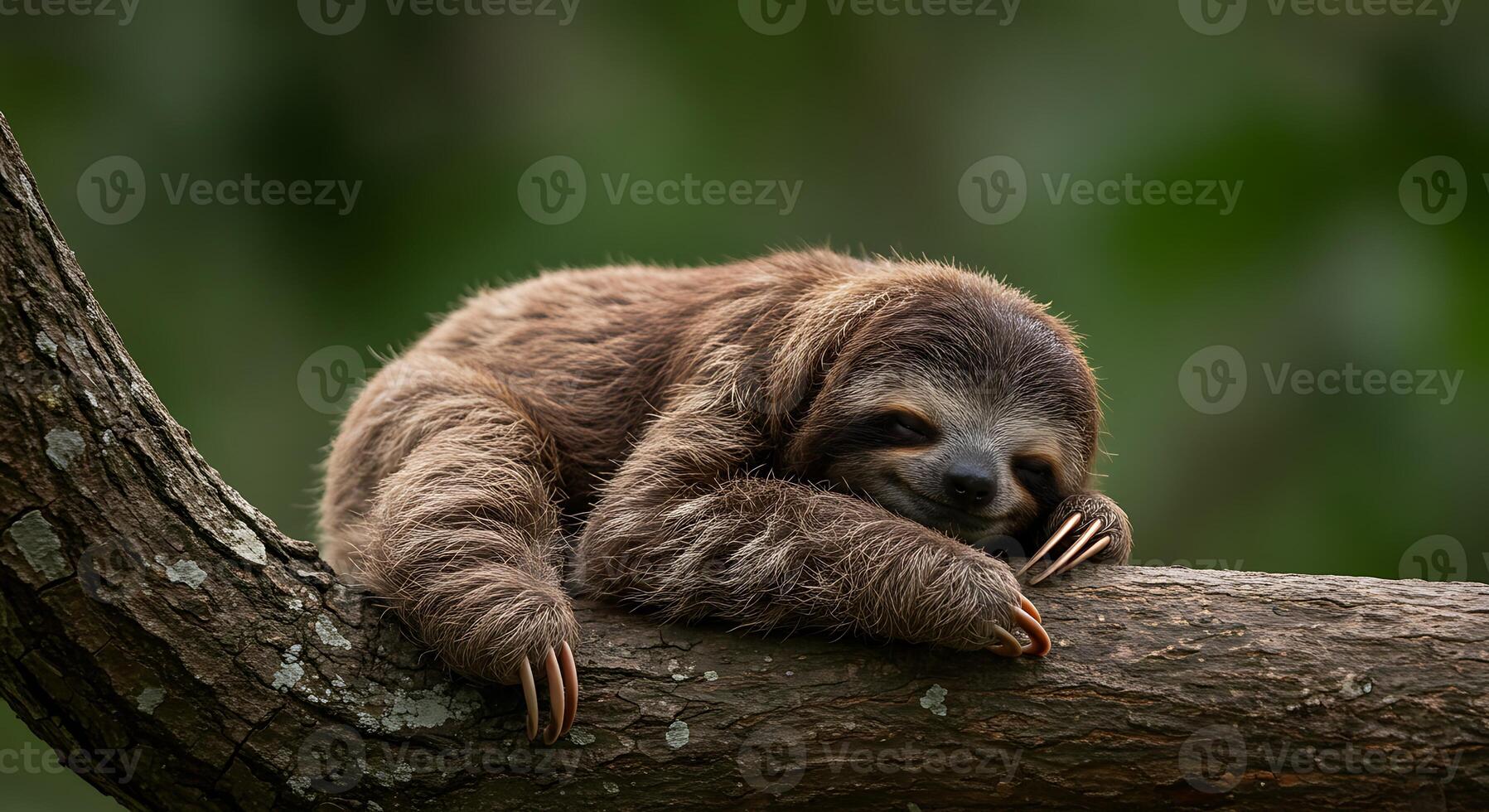 Serene Sloth Resting on a Branch in Lush Rainforest photo