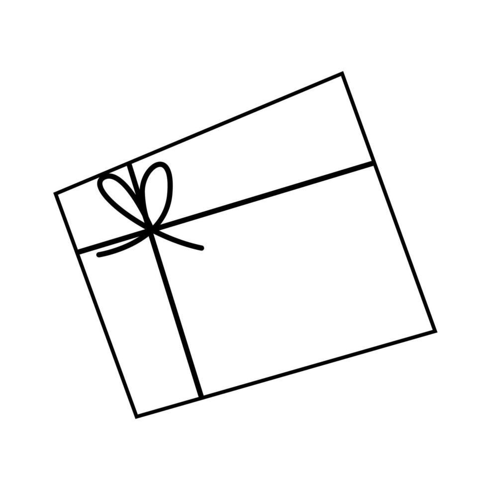 Gift box with bow and ribbon. Simplified, irregular contour and outline, festive holiday present vector
