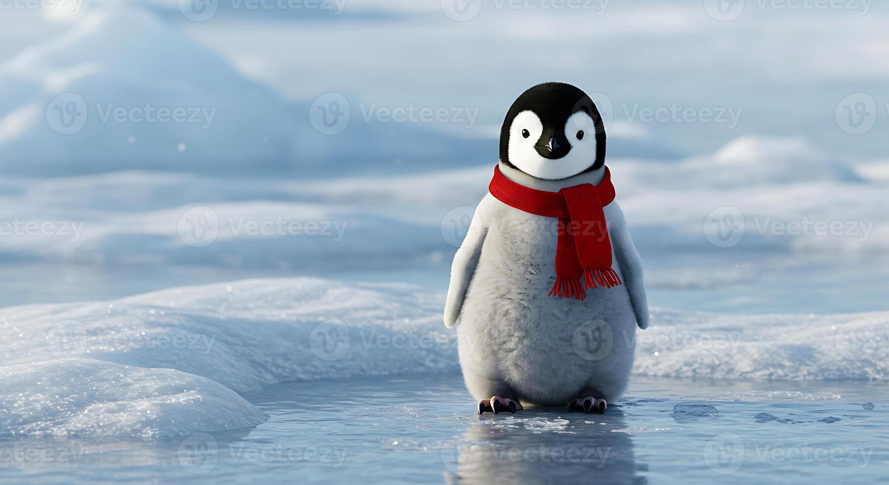 Adorable Red Scarf Penguin in Winter Wonderland photo