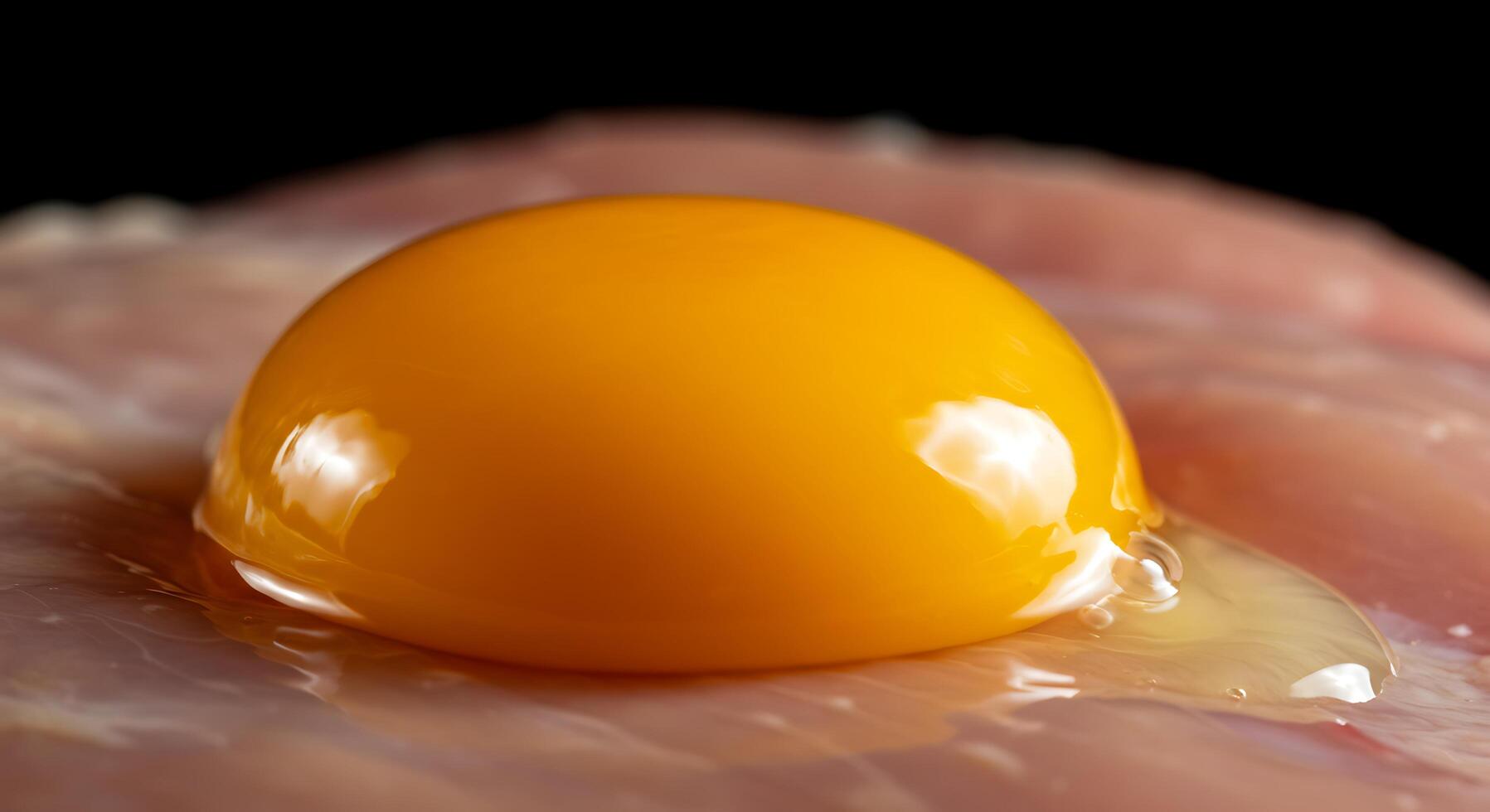 Close-up of a vibrant egg yolk resting gently on a bed of raw chicken breast, a culinary image capturing the essence of fresh ingredients. photo