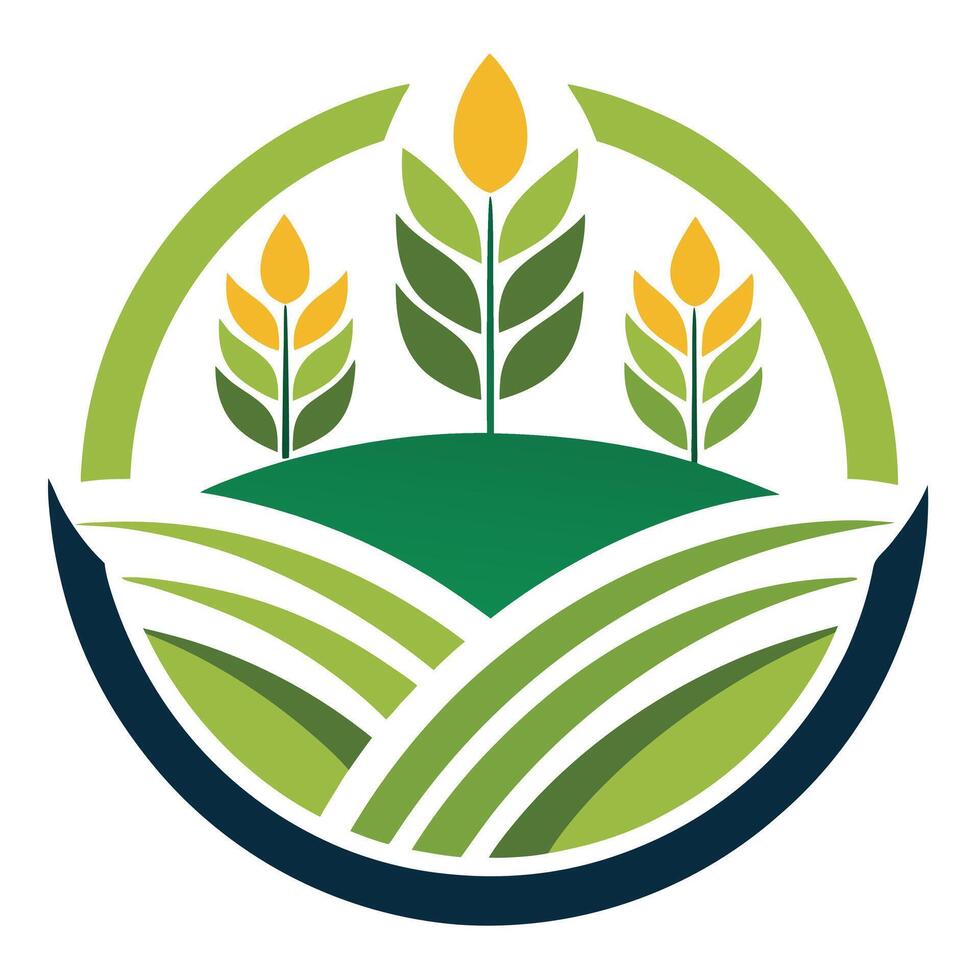 Agriculture Logo of Wheat Crops with Circular in Green and Dark Blue Color vector