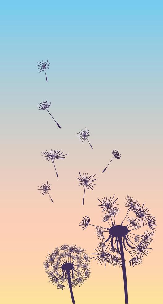 A delicate silhouettes of a fluffy dandelion stands against a soft gradient background. Its intricate, wispy seed heads seem to float gently, capturing the essence of nature s beauty and fragility. vector