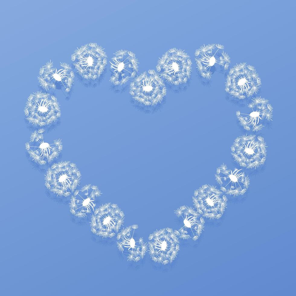 A heart-shaped design created from fluffy dandelion seed heads, symbolizing love and nature s beauty. This whimsical illustration captures the essence of spring with delicate details and soft textures vector