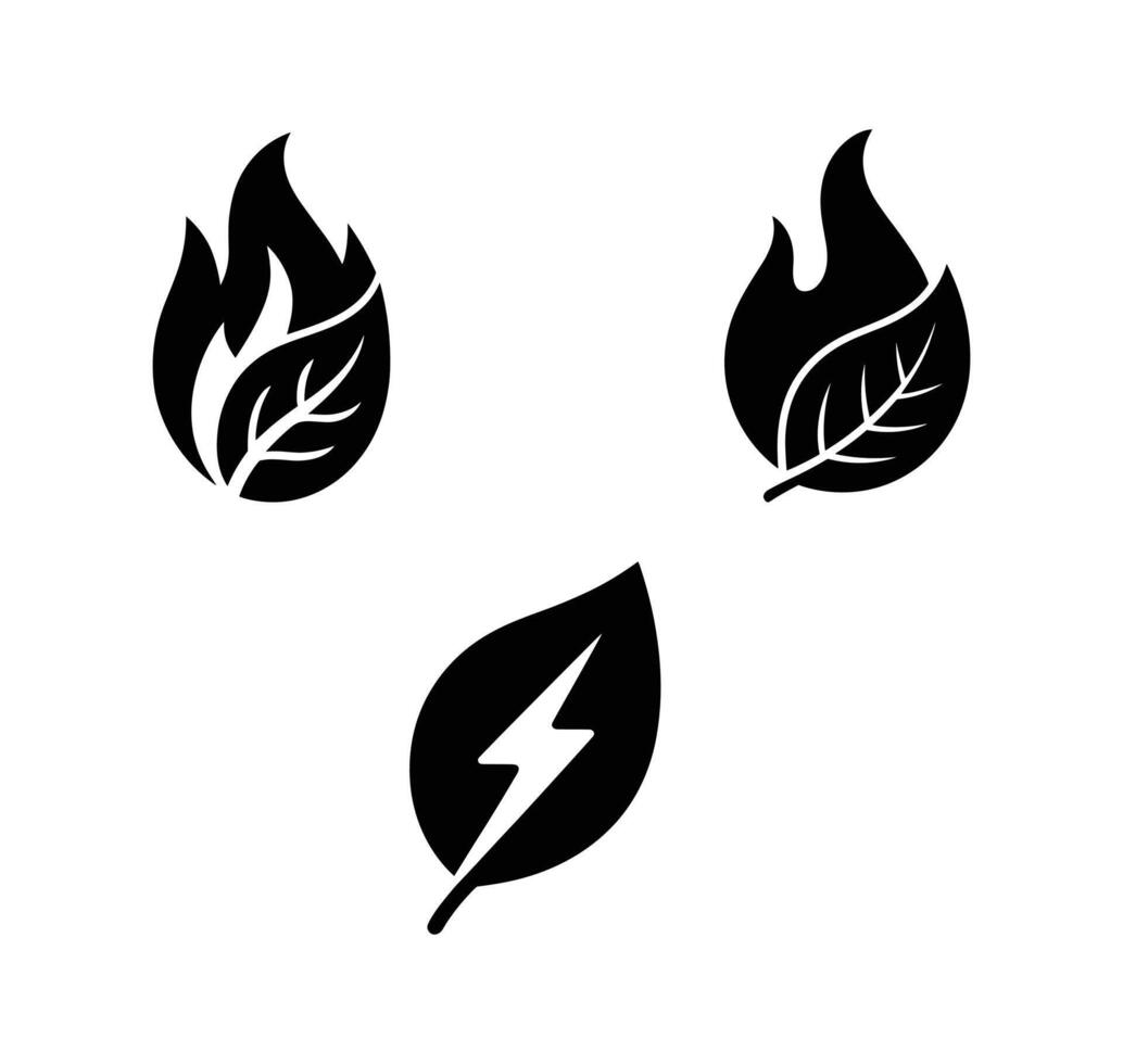 Leaf Flame Energy Icons, Natural Power Graphics vector