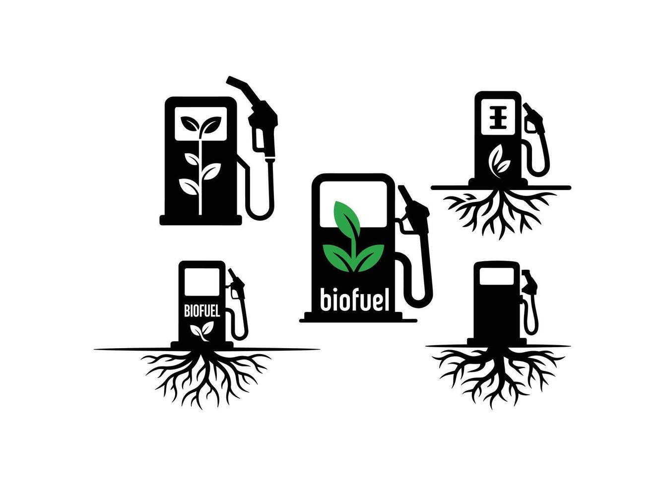 Biofuel Pump Icons, Sustainable Fueling Station Set vector