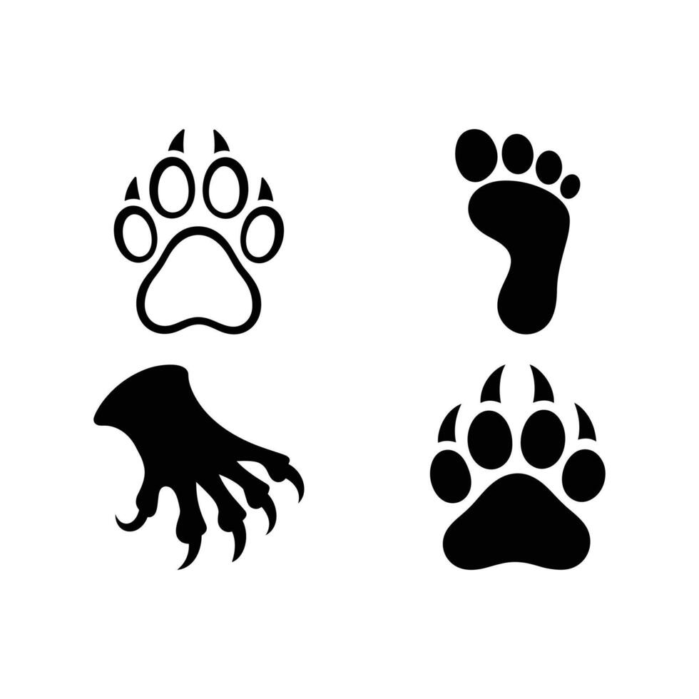 four different animal footprints and paw prints vector