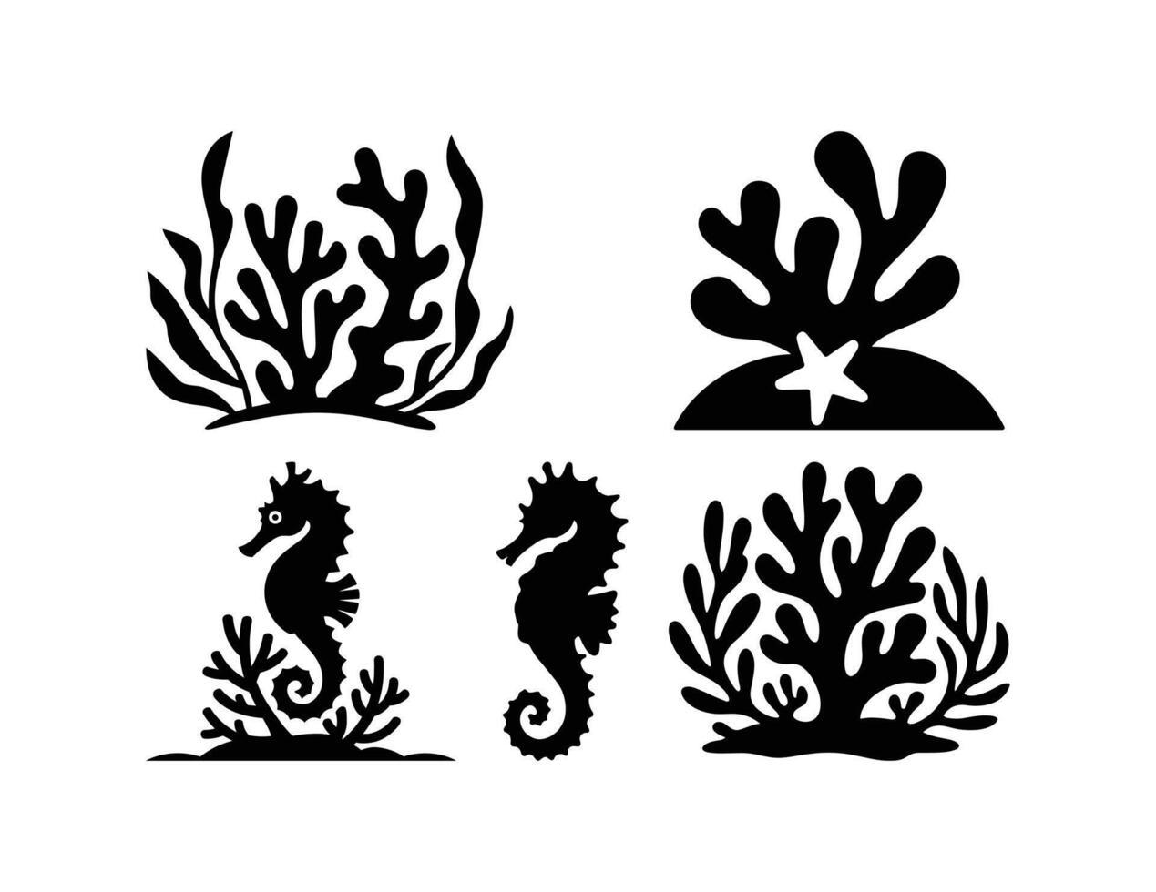 Seahorse And Coral Set, Underwater Marine Graphics vector