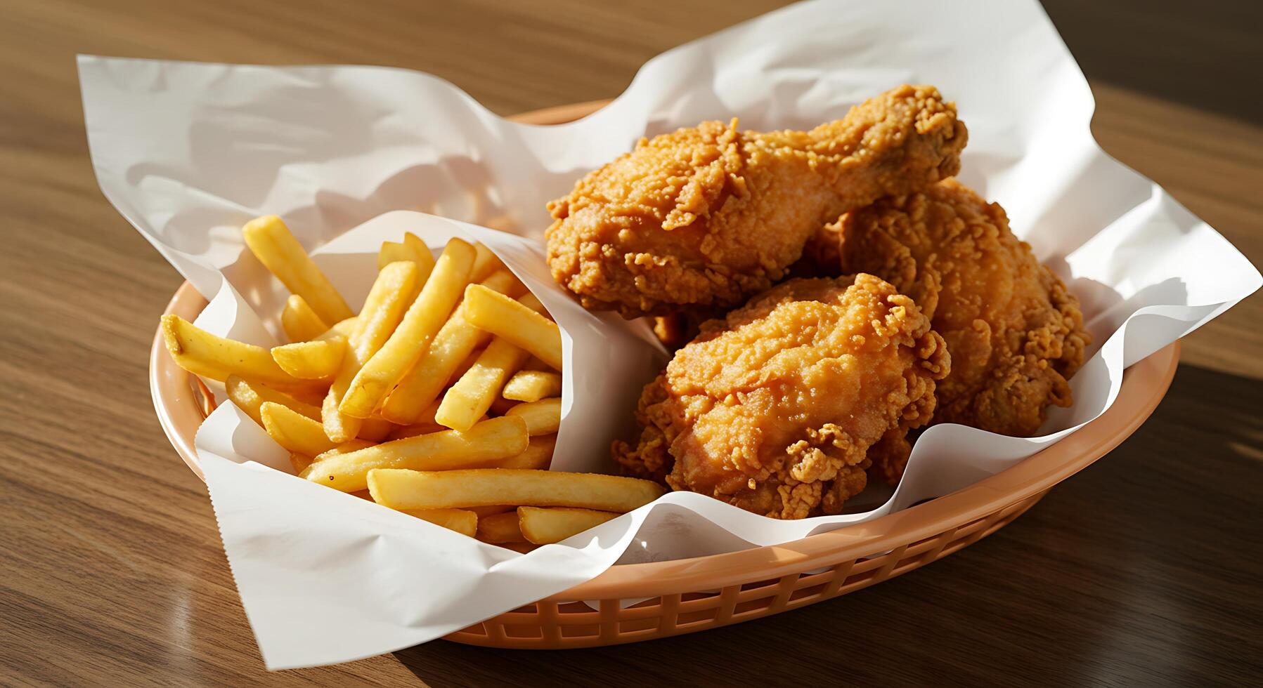 Crispy Fried Chicken and Golden French Fries in a Basket photo