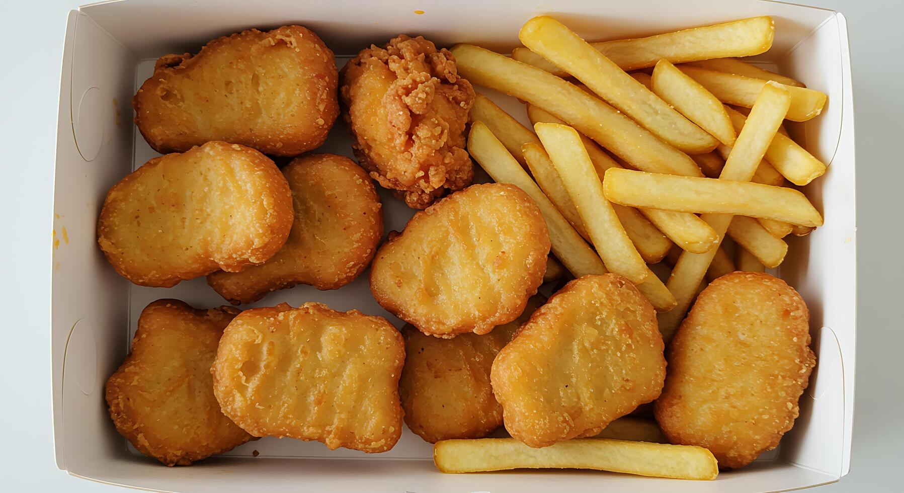 Chicken Nuggets, Fries, and a Crispy Treat in a Box photo