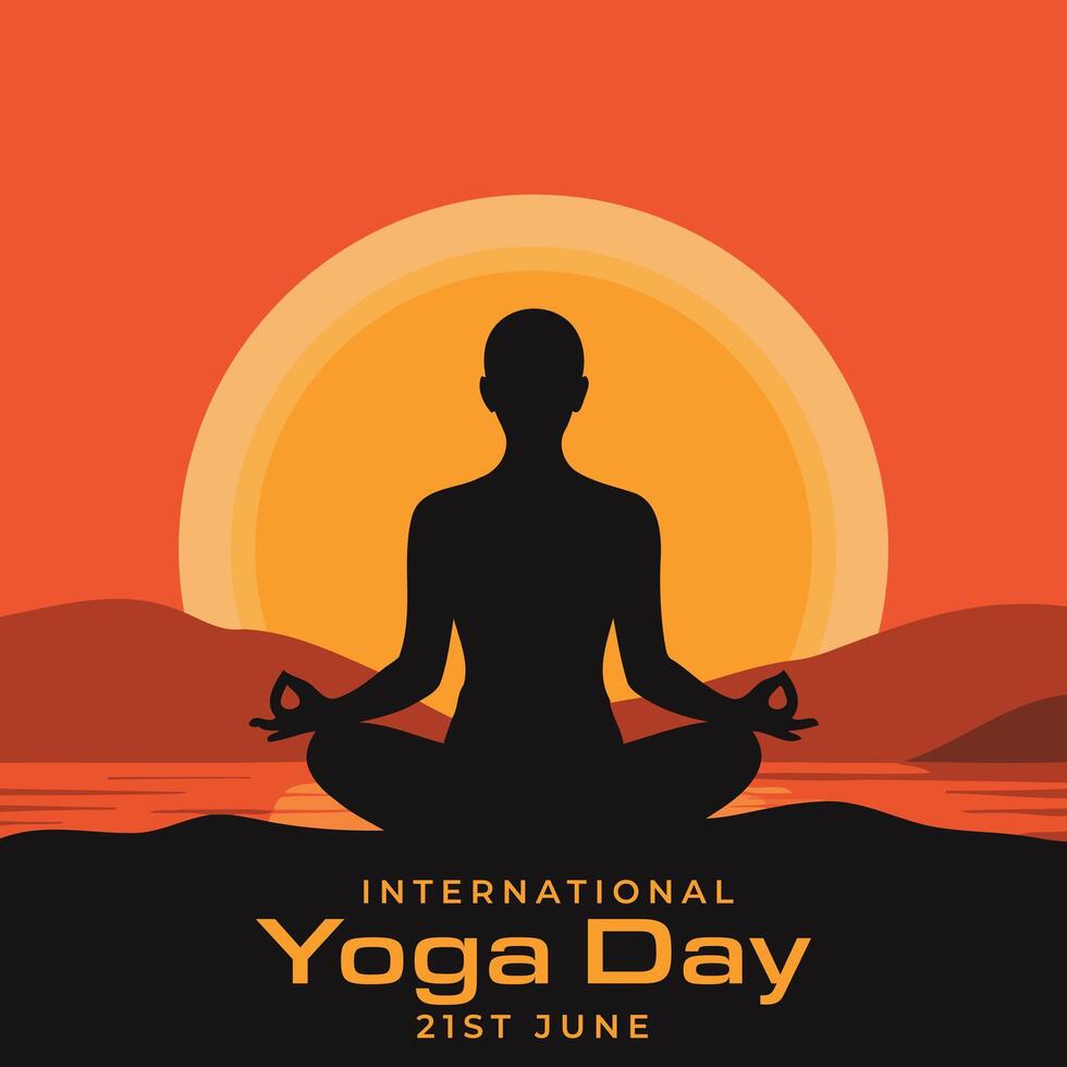 international yoga day 21st june social media post with meditation sunrise illustration vector