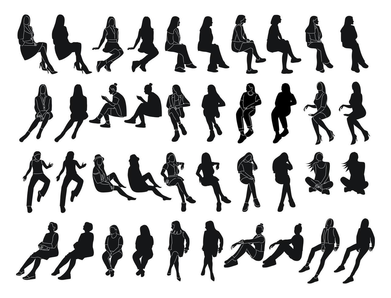Large collection of female body shapes sitting vector