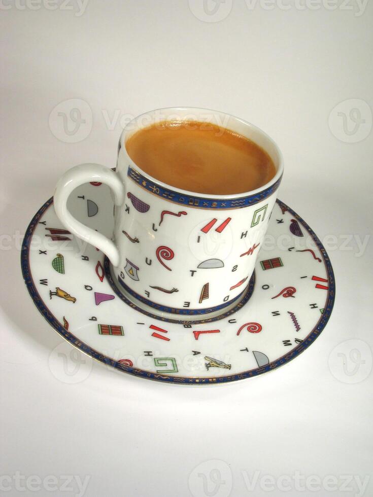 A cup of coffee on a table close view background wallpaper design photo