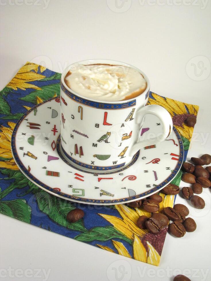 A cup of coffee on a table close view background cool wallpaper photo