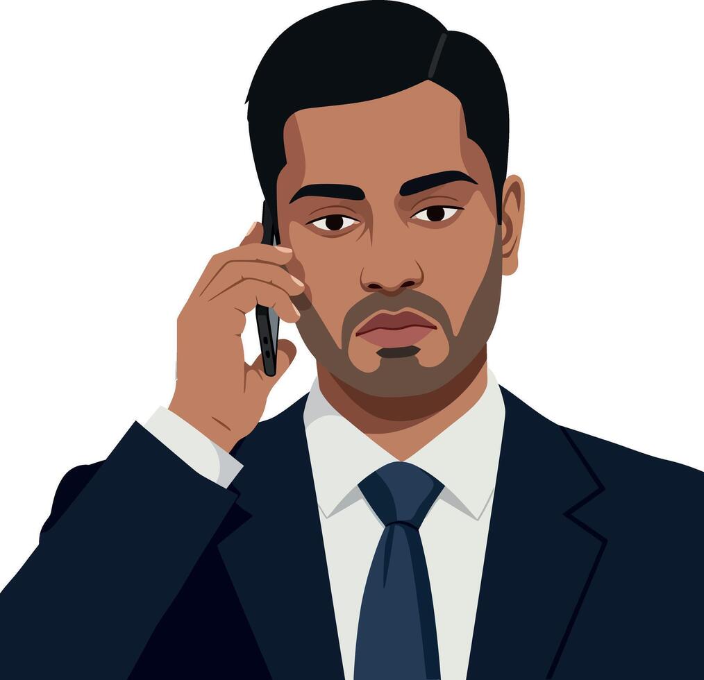 Professional man in a suit talking on the phone in a flat illustration vector