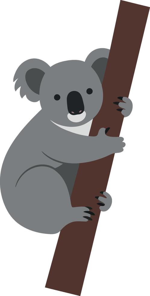 Koala climbing a brown tree branch in flat and minimal art vector