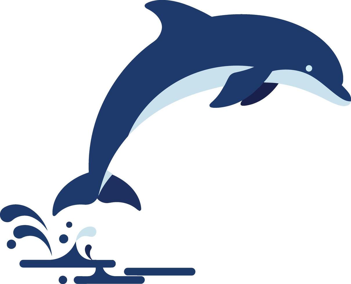 Dolphin leaping joyfully above ocean waves in a minimalistic flat illustration vector