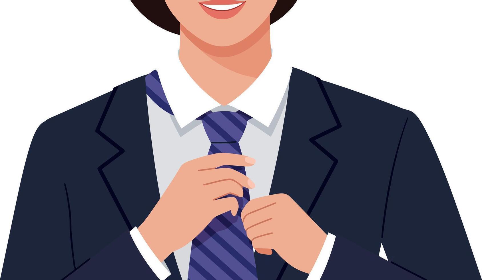 Business professional adjusting a purple tie in a minimal illustration vector
