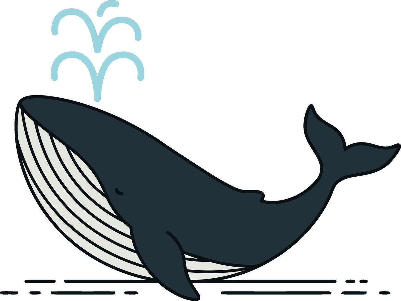 Whale swimming playfully in ocean waves with minimalist design style art vector