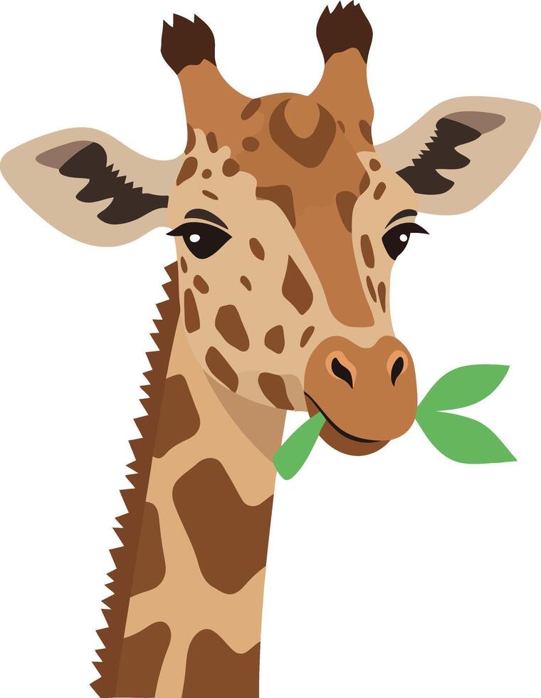 Giraffe with Green Leaves in Flat Design Style Art vector