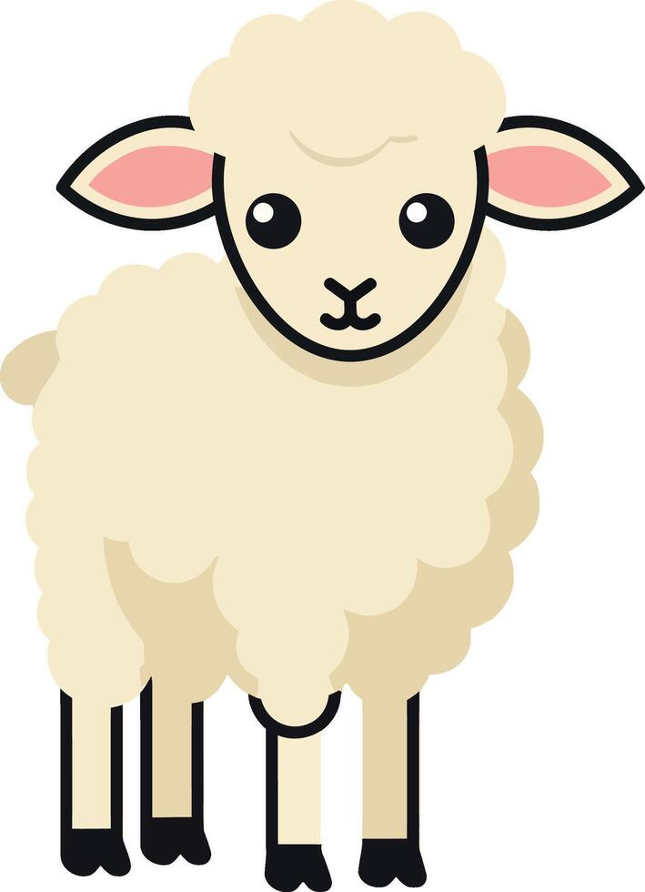 Cute fluffy sheep standing cheerfully in a playful flat illustration vector
