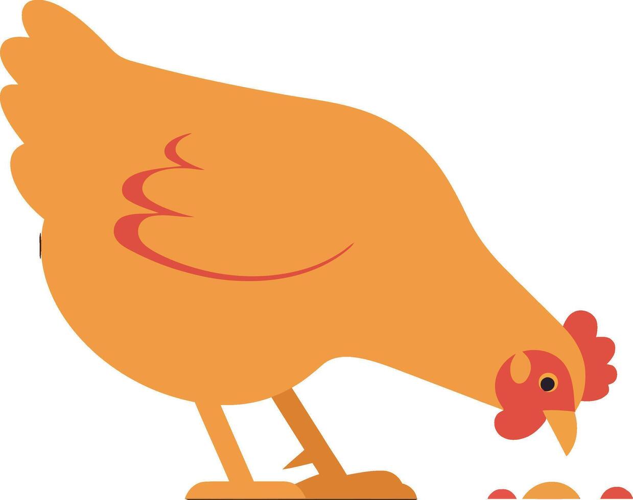 Orange hen foraging on the ground in a flat and cheerful illustration vector