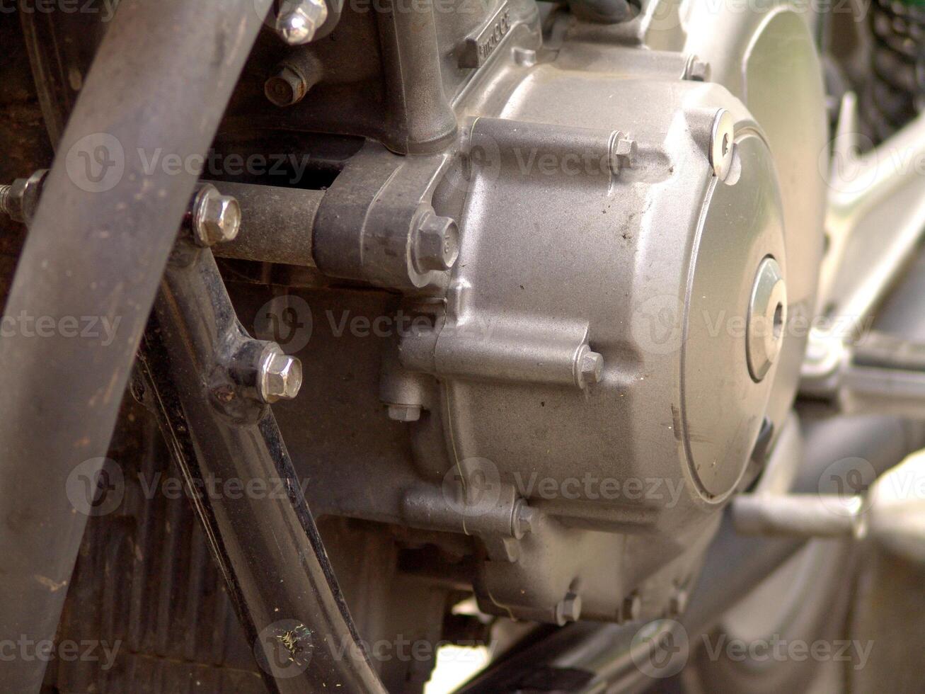 Close up of a Motorcycle Engine Block and Transmission Components wallpaper photo