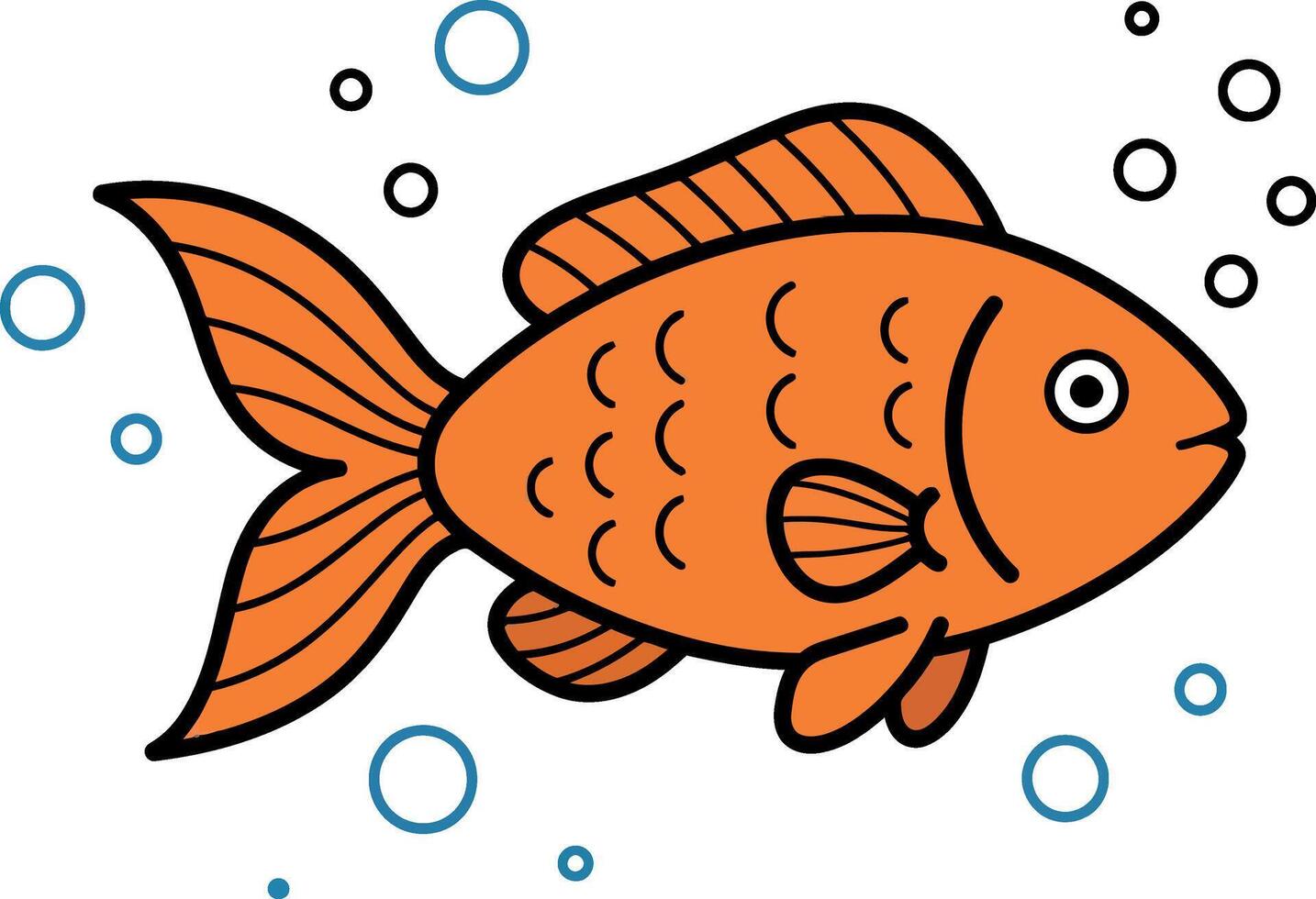 Orange goldfish swimming in clear water with bubbles in a playful flat illustration vector
