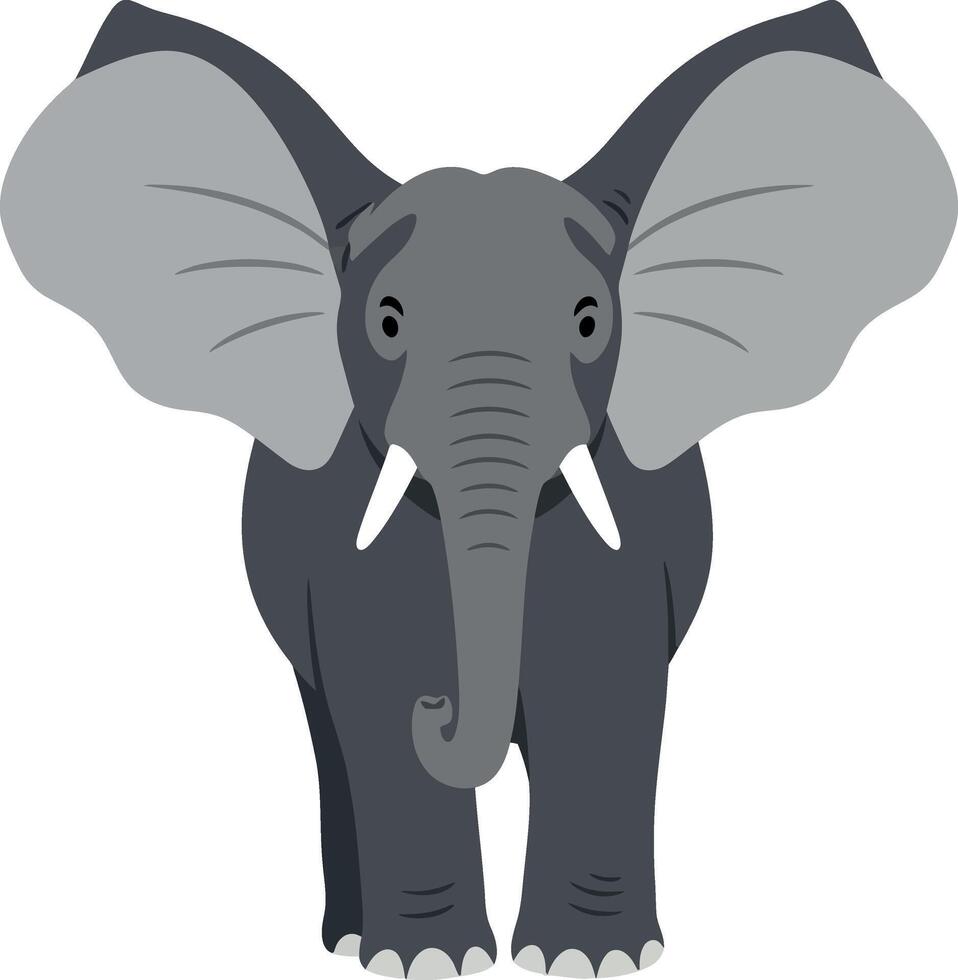 Gray elephant standing proudly with large ears in a minimalist flat design illustration vector