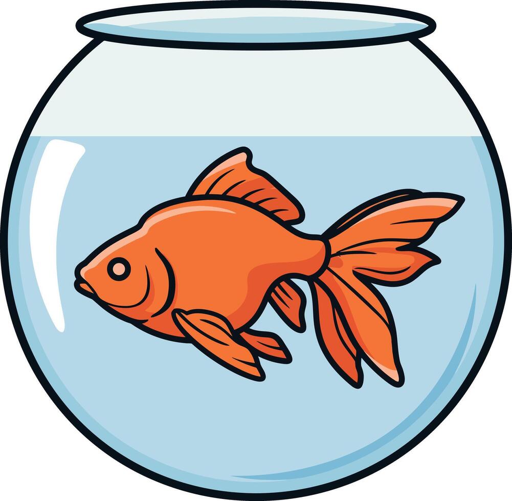 Goldfish swimming gracefully in a round bowl showcasing minimal design in bright colors, illustration vector