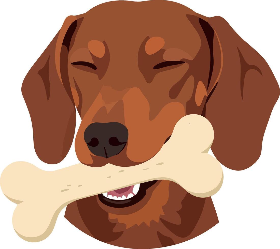 Happy dog with a bone in its mouth in a flat illustration vector