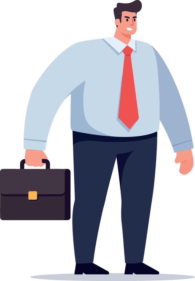 Confident businessman in a blue shirt and red tie holding a briefcase in a flat illustration vector