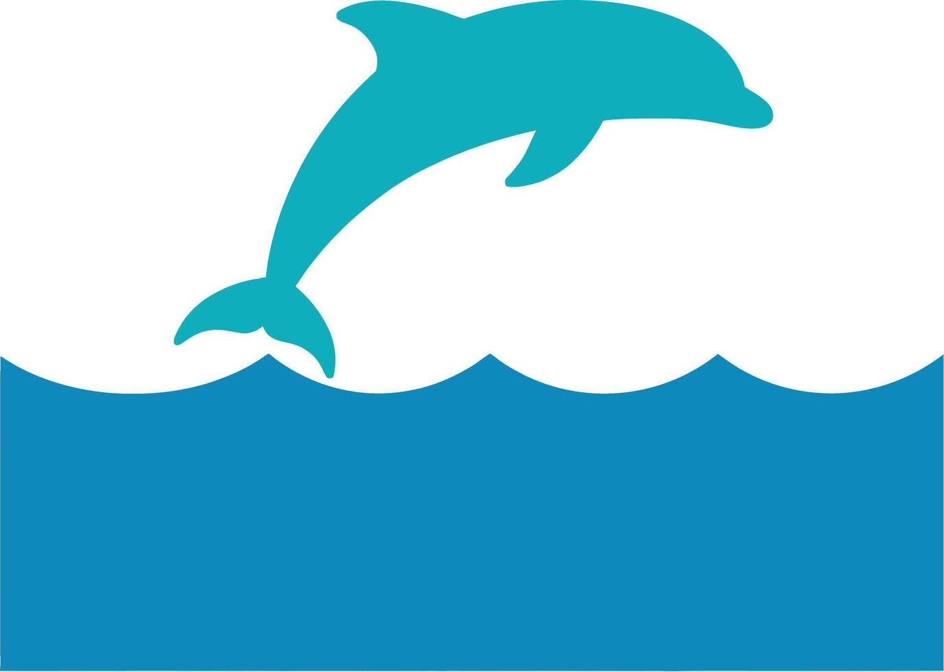 Dolphin leaping above stylized blue waves in flat minimalist design art vector