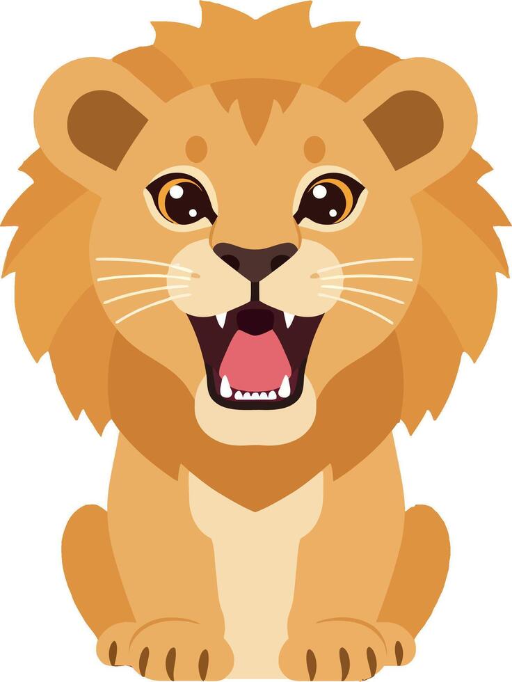 Happy lion cub with a playful expression in flat art style vector