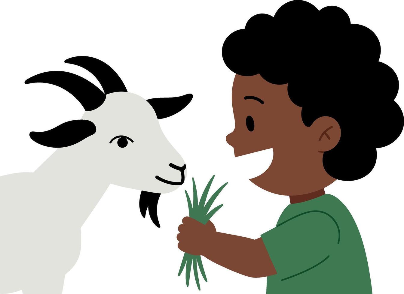 A joyful child feeding a friendly goat in a flat and colorful illustration vector