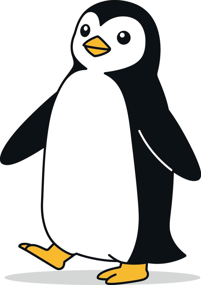 Cute penguin walking confidently in a flat, minimalist design style art vector