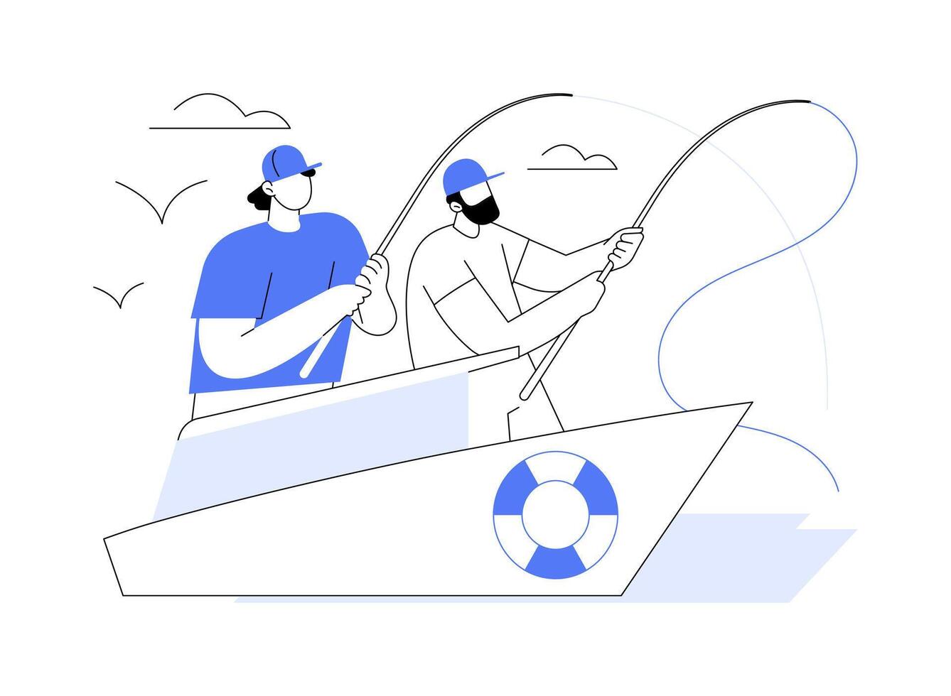Fishing vessel rental isolated cartoon illustrations. vector