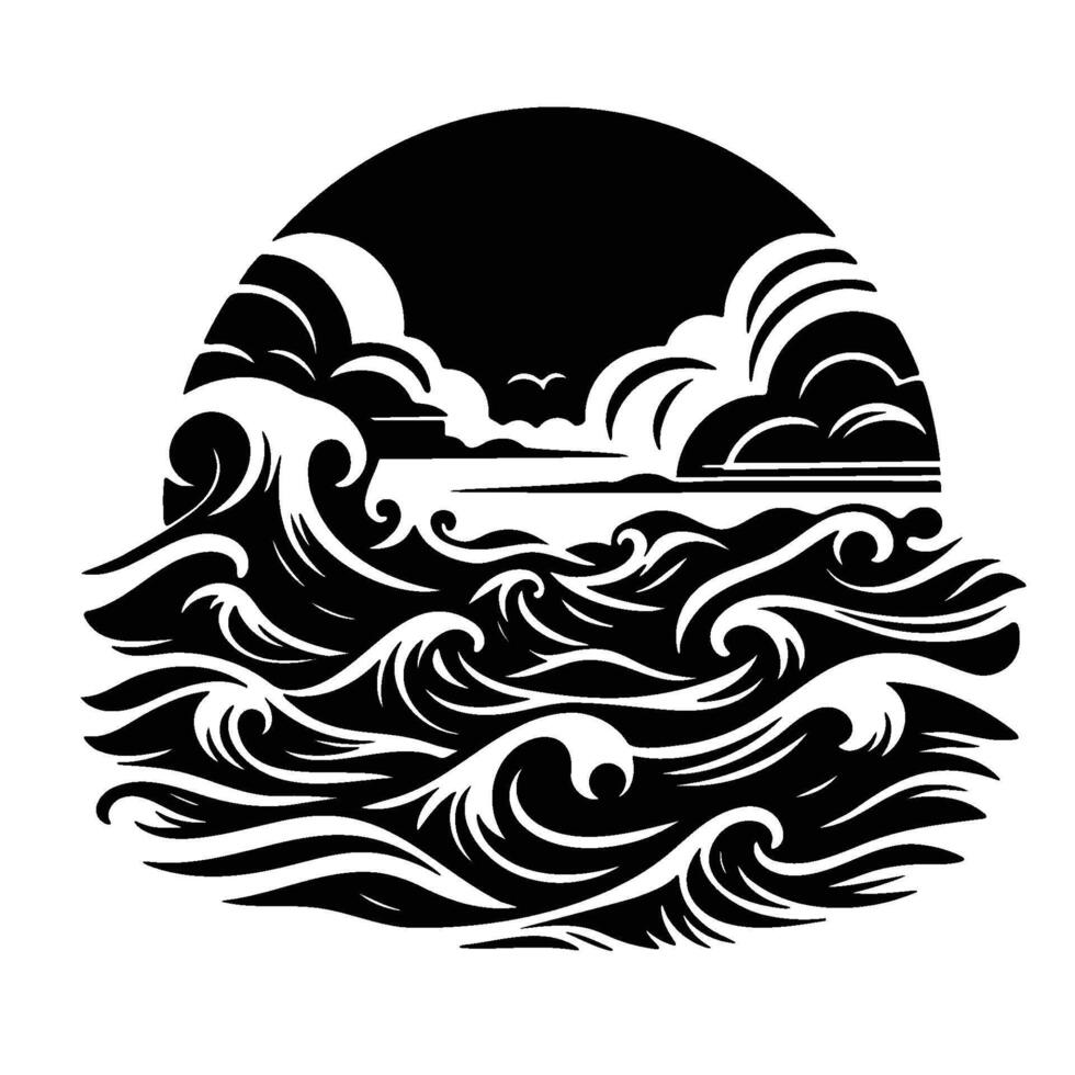 Silhouette of ocean waves tshirt design vector