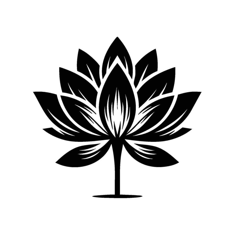 Silhouette of a lotus flower in solid black logo design vector