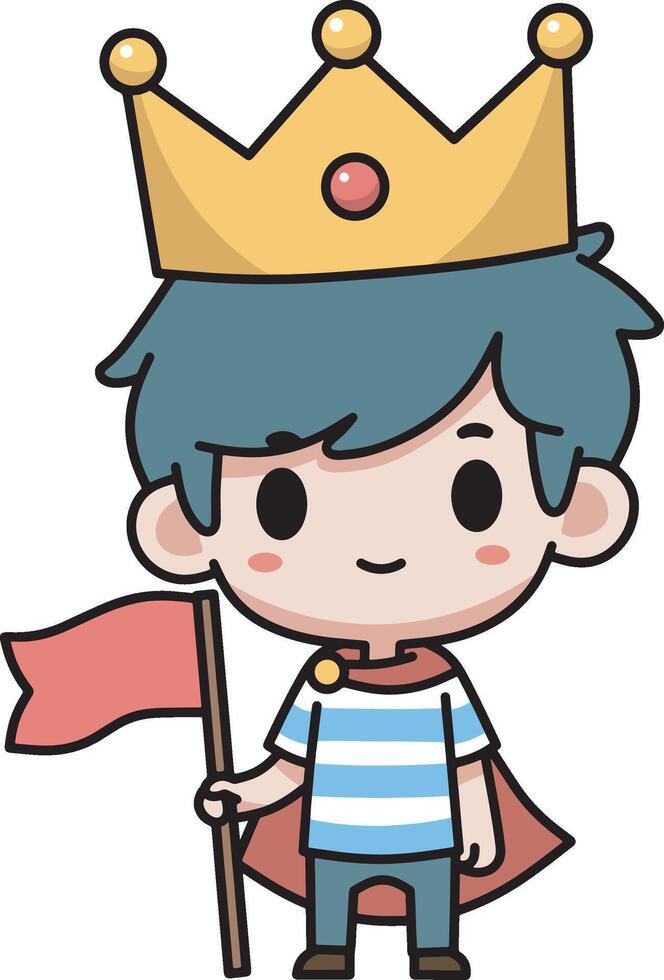 Cute boy wearing crown and hold red flag illustration vector