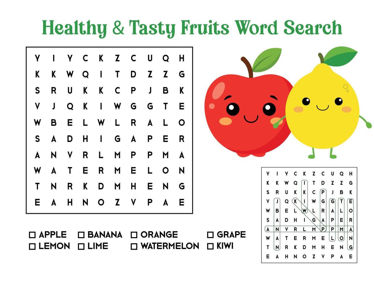 Fun Fruits Word Search for Kids vector